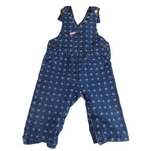 OshKosh B'Gosh Denim Overalls Vintage 80s Floral All Over Print Flower Vestbak